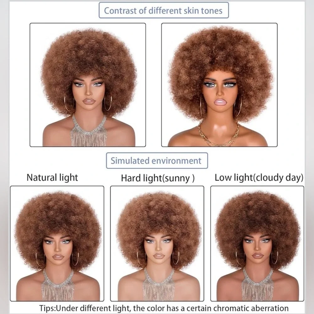 ANNISOUL Curly Afro Wig 33-30 Brown Short Kinky Afro Synthetic Wig